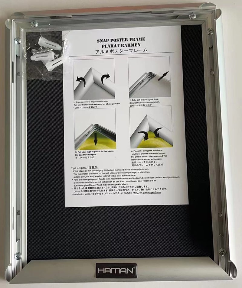 HAITIAN 10 Pack of HAITIAN Snap Poster Frame Wall Mounting, 8.5 x 11 Inch Size Front Loading, Silver color,1" aluminium profile,0.07 inch thickness Hard plastic back panel. - Image 5